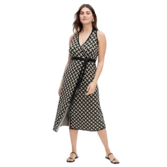 Diane Von Furstenburg Collared Vintage Weave Sweaterknit Midi Wrap Dress Sz XL - Picture 1 of 9